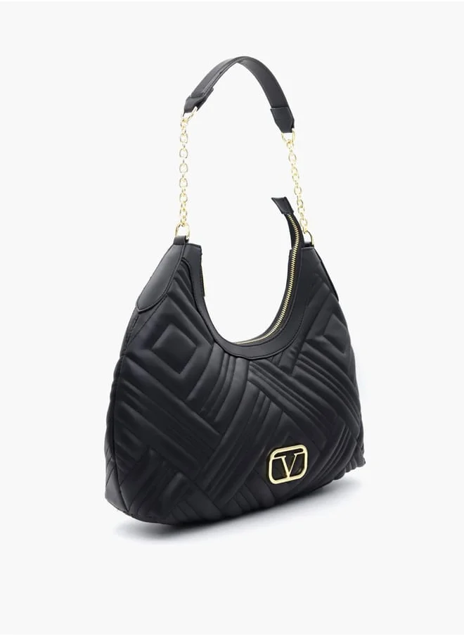 V Italia Quilted Shoulder Bag with Chain Handle and Zip Closure