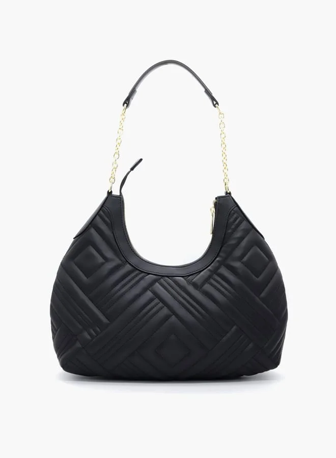 V Italia Quilted Shoulder Bag with Chain Handle and Zip Closure