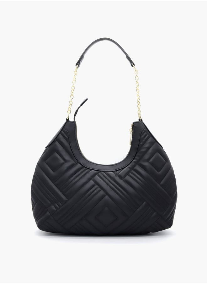 Quilted Shoulder Bag with Chain Handle and Zip Closure