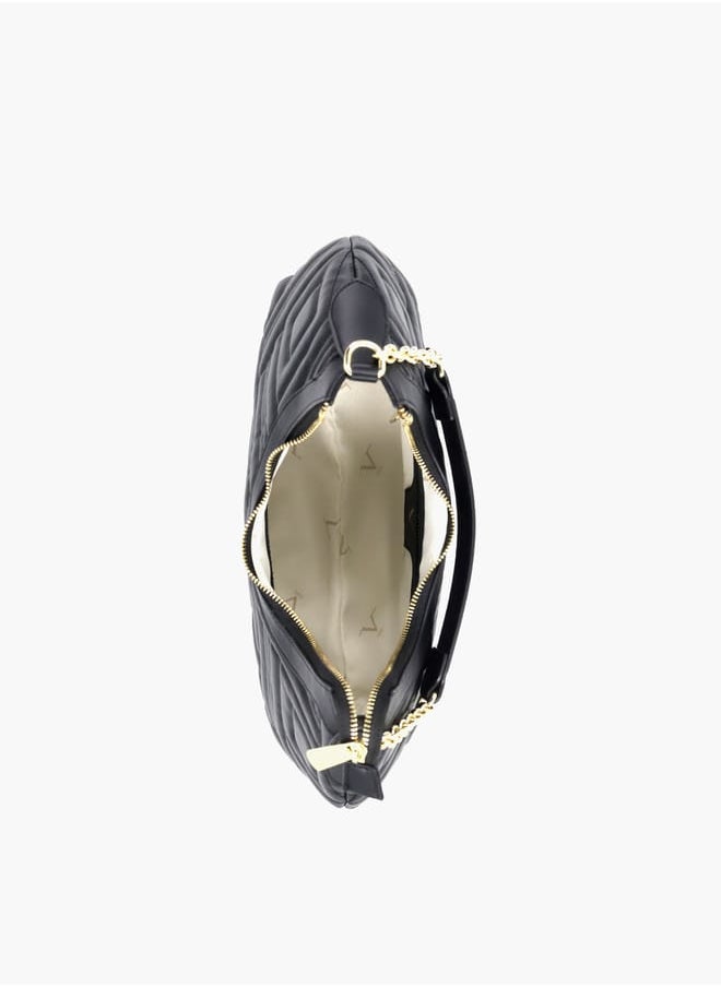 Quilted Shoulder Bag with Chain Handle and Zip Closure