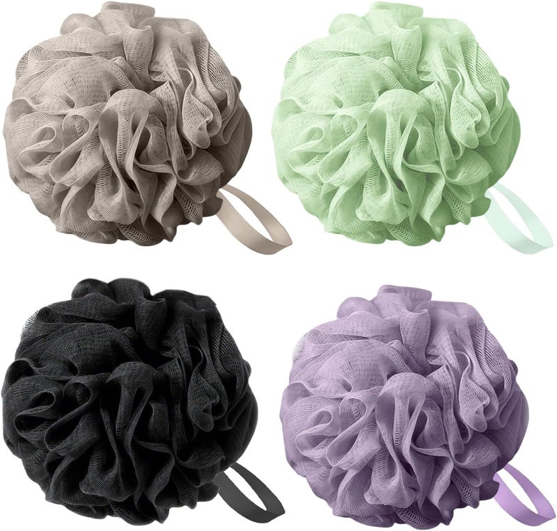 flintronic 4 Pack Loofah Shower Puff 50g Bath Sponge Soft Shower Pouf Bath Loofah Men Women for Cleaning Body Exfoliating Scrubber
