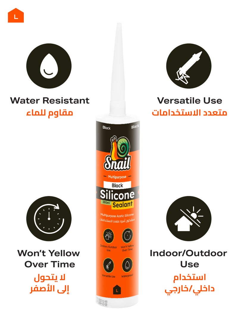 LAWAZIM Snail Silicone Sealant - 280ml Black - Waterproof Acetic Silicone Adhesive with Crack-Proof Design, No Odor, and Strong Adhesion - Ideal for Doors, Windows, Glass, Metal, and General Sealing - Image 2