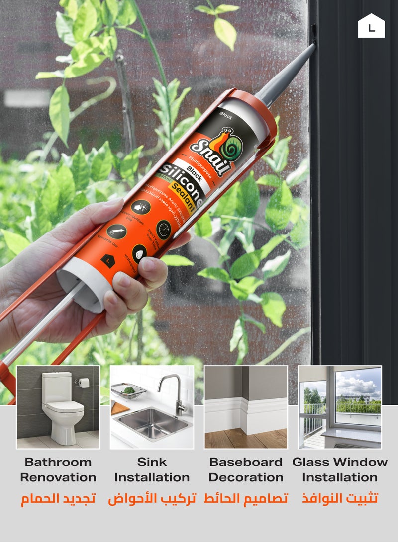 LAWAZIM Snail Silicone Sealant - 280ml Black - Waterproof Acetic Silicone Adhesive with Crack-Proof Design, No Odor, and Strong Adhesion - Ideal for Doors, Windows, Glass, Metal, and General Sealing - Image 5