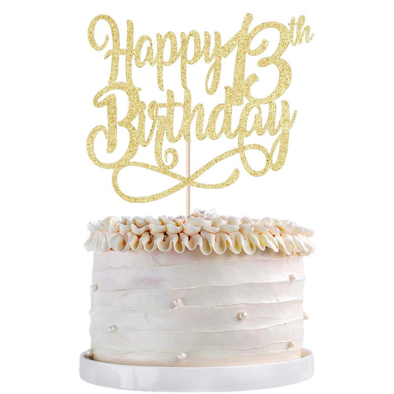 Qertesl Gold Glitter 13th Birthday Cake Topper - Cheers to 13 Years  13 Anniversary Cake Topper for Men & Women (Happy Birthday Gold  13) - Image 2