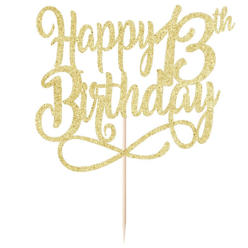 Qertesl Gold Glitter 13th Birthday Cake Topper - Cheers to 13 Years  13 Anniversary Cake Topper for Men & Women (Happy Birthday Gold  13) - Image 5