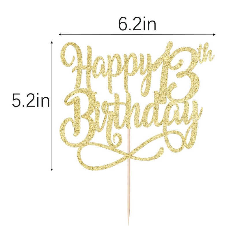 Qertesl Gold Glitter 13th Birthday Cake Topper - Cheers to 13 Years  13 Anniversary Cake Topper for Men & Women (Happy Birthday Gold  13) - Image 3