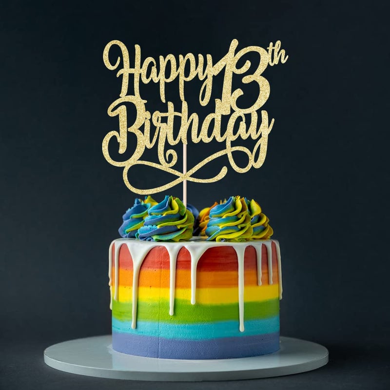 Qertesl Gold Glitter 13th Birthday Cake Topper - Cheers to 13 Years  13 Anniversary Cake Topper for Men & Women (Happy Birthday Gold  13) - Image 4