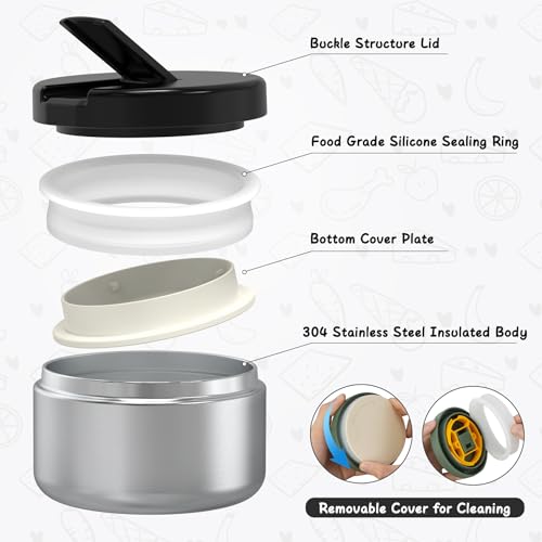 LOHASOK Bento Lunch Box with 8oz Soup Thermo, Leak-Proof Lunch Containers with 4 Compartment, Thermo Hot Food Jar and Insulated Lunch Box for School Black - Image 4