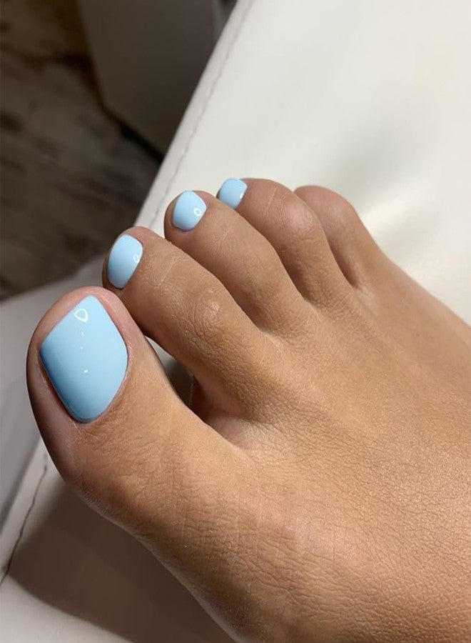 KXAMELIE Solid Color Blue Press on Toenails for Women, Glossy Fake Toenail Press ons Short Square Acrylic Press on Toe Nails, Reusable Sky Blue Toenails Glue on Natural Seamless Fit, 24Pcs Glue Toenails - Image 4