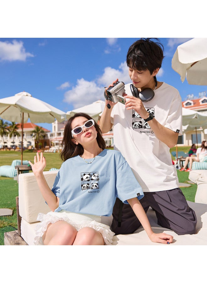 TonLion Summer Couple T-shirts Matching His & Hers Short Sleeve Tees With Front Print Crew Neck Same Size Tops - Image 5