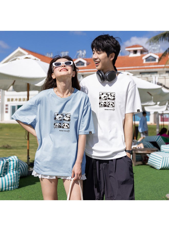 TonLion Summer Couple T-shirts Matching His & Hers Short Sleeve Tees With Front Print Crew Neck Same Size Tops - Image 4