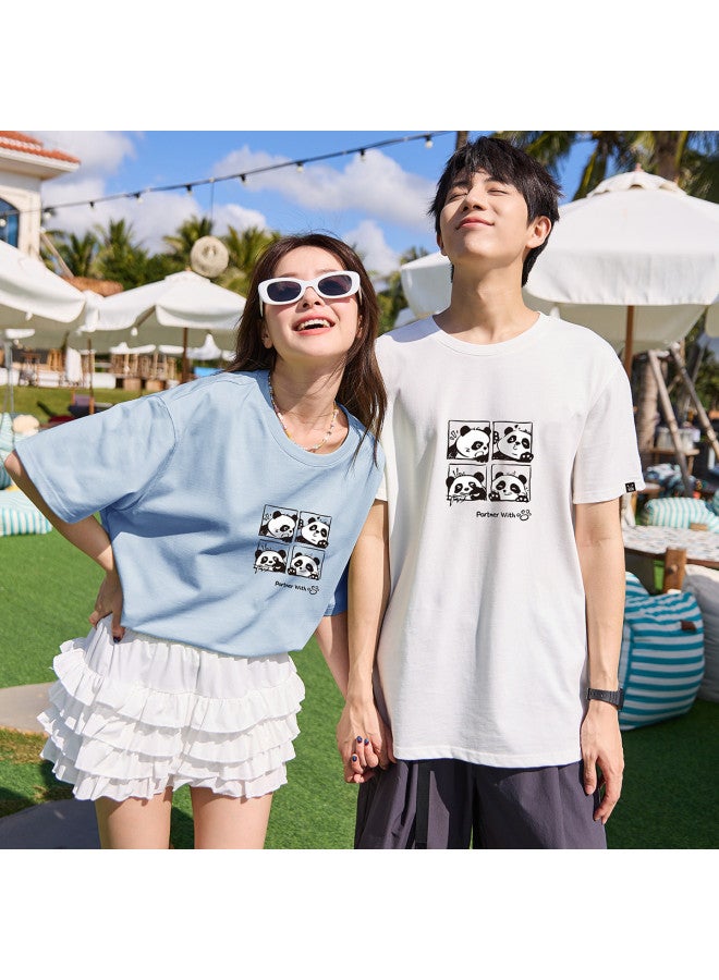 TonLion Summer Couple T-shirts Matching His & Hers Short Sleeve Tees With Front Print Crew Neck Same Size Tops - Image 3