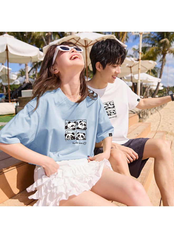 TonLion Summer Couple T-shirts Matching His & Hers Short Sleeve Tees With Front Print Crew Neck Same Size Tops - Image 2