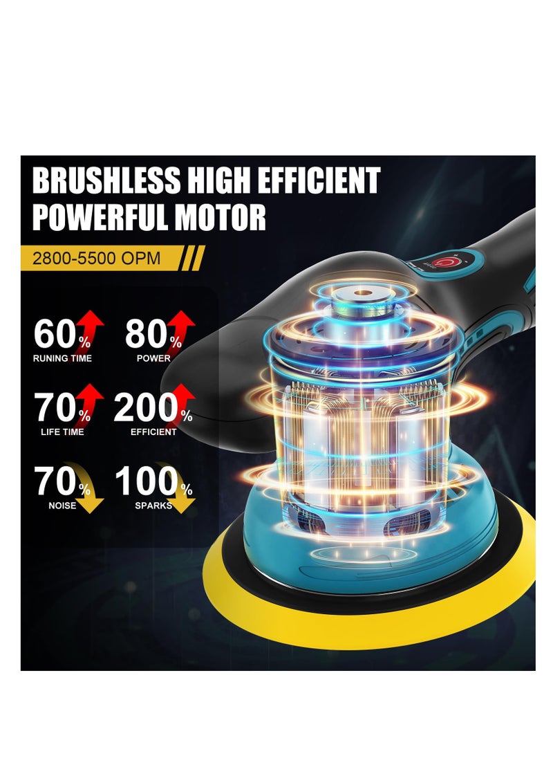 ZLH HITY Cordless Car Buffer Polisher, 6 In Mini Buffer Polisher Kit with 2 Pack 21V Rechargeable Batteries,6 Variable Speed 5500RPM Orbital Polisher for Car Boat Detailing, Polishing,Scratch Removing  - Image 3