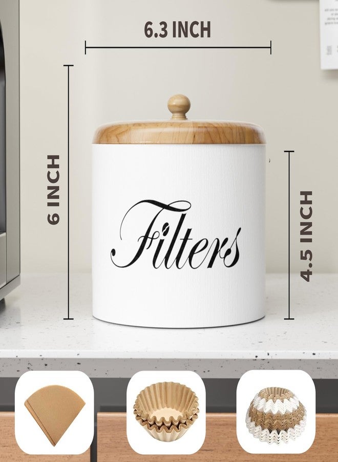 CORTNK Coffee Filter Holder, Wooden Coffee Filter Storage with Lid, Round Coffee Filter Container for Counter, Rustic Farmhouse Coffee Bar Accessories Decor (White) - Image 5
