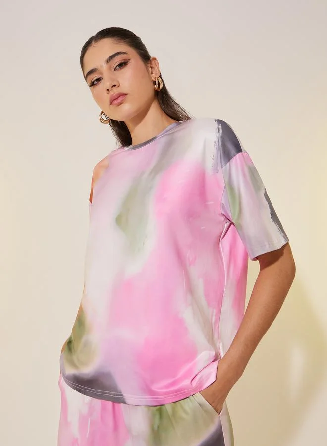 Take Two Tie and Dye Print Dropped Shoulder T-Shirt and Pants Co-Ords