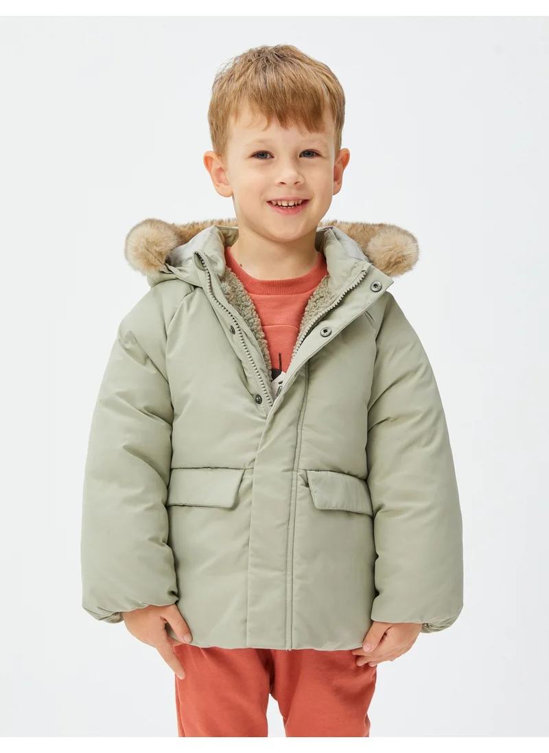 KOTON Hooded Coat Plush Lined Padded Pocket