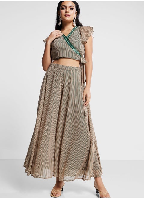 Striped Wrap Top & Palazzo Pants Set
