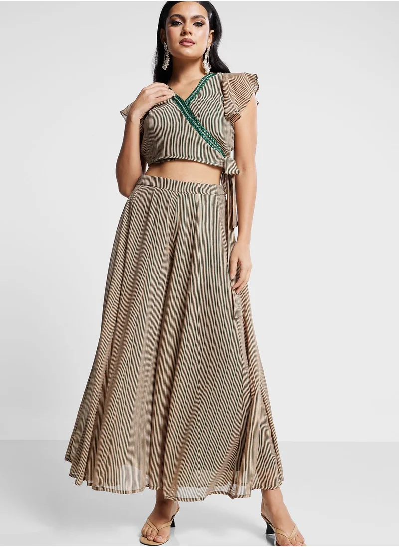 indya Striped Wrap Top & Palazzo Pants Set