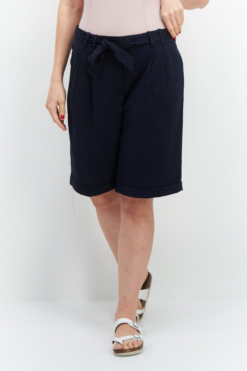 ESPRIT Women Belted Plain Basic Shorts, Navy - Image 1