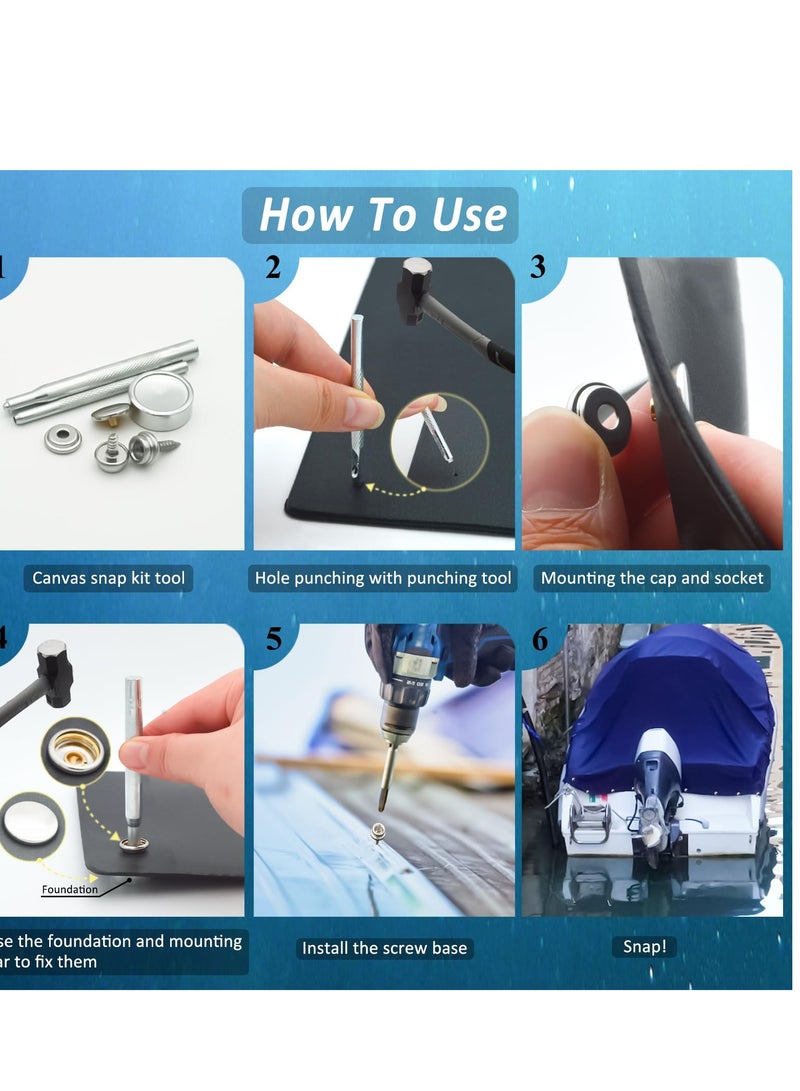 Canvas Snap Kit, Heavy Duty Snap Fastener Kit, Stainless Steel Snap Button Kit, 20 Sets 10mm Snaps and 20 Sets 15mm Snaps, Suitable for Boat Cover, Tarps, Canvas, Leather