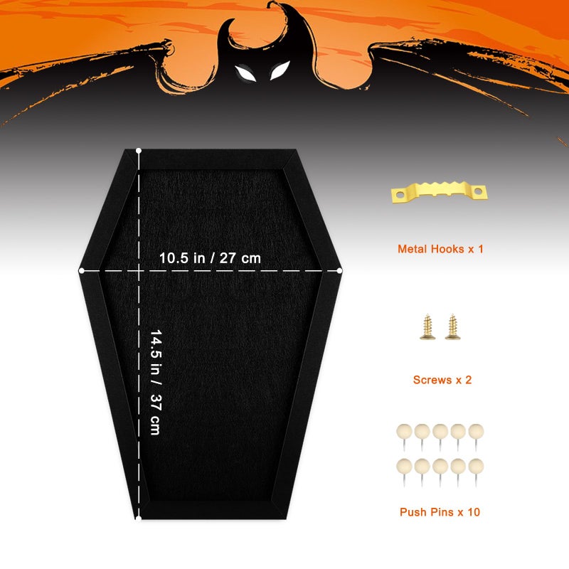 YCCYYCCY Coffin Felt Bulletin Board, Gothic Decor Bulletin Board for Table Top or Wall, Coffin Message Board with Push Pins, Gothic Decor for Home, Office, Bistro and School - Image 2