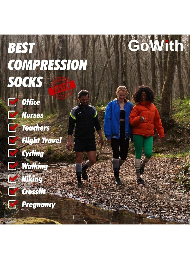 GoWith Unisex Bamboo Graduated Compression Socks, 15-20 mmHg Perfect-Fit Breathable Travel Knee High Socks for Men & Women, Black - 1 Pair (Model 3590), Large - Image 1