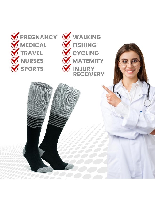 GoWith Unisex Bamboo Graduated Compression Socks, 15-20 mmHg Perfect-Fit Breathable Travel Knee High Socks for Men & Women, Black - 1 Pair (Model 3590), Large - Image 3