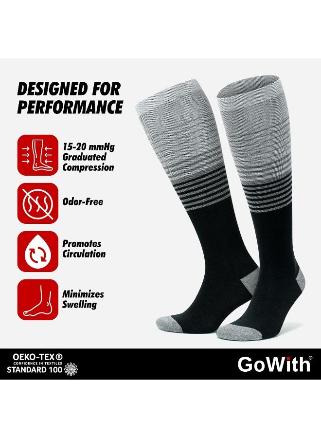GoWith Unisex Bamboo Graduated Compression Socks, 15-20 mmHg Perfect-Fit Breathable Travel Knee High Socks for Men & Women, Black - 1 Pair (Model 3590), Large - Image 2