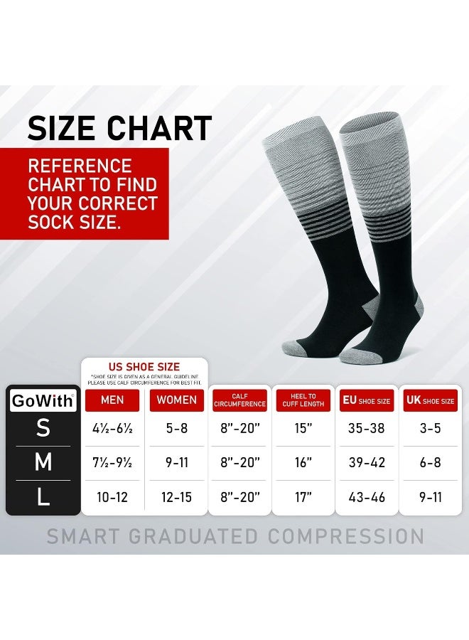 GoWith Unisex Bamboo Graduated Compression Socks, 15-20 mmHg Perfect-Fit Breathable Travel Knee High Socks for Men & Women, Black - 1 Pair (Model 3590), Large - Image 4