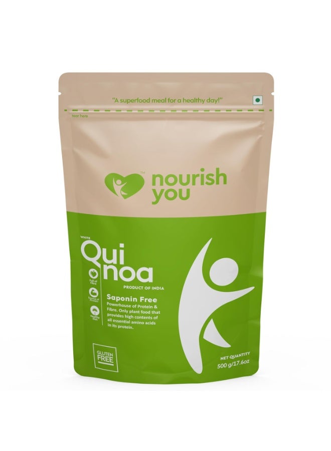 nourish you White Quinoa Seeds 500g | Raw Healthy Super Food | GlutenFree | Saponin Free | High Protein & Fiber | Diet Food | 100% Wholegrain Cereal - Image 1