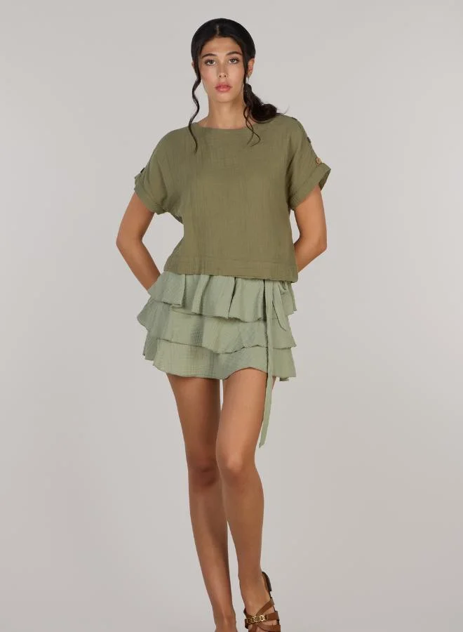 جاست نيتشر تنورة جيني الميني باللون الزيتوني