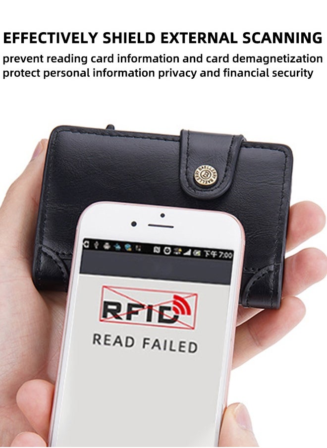 baellerry Men's Card Holder RFID Anti-magnetic Side Push Card Aluminum Box Buckle Retro Card Holder Men Large Capacity Luxury Waxed Leather Clutch Wallet Multi-Card Storage Bag  - Image 3