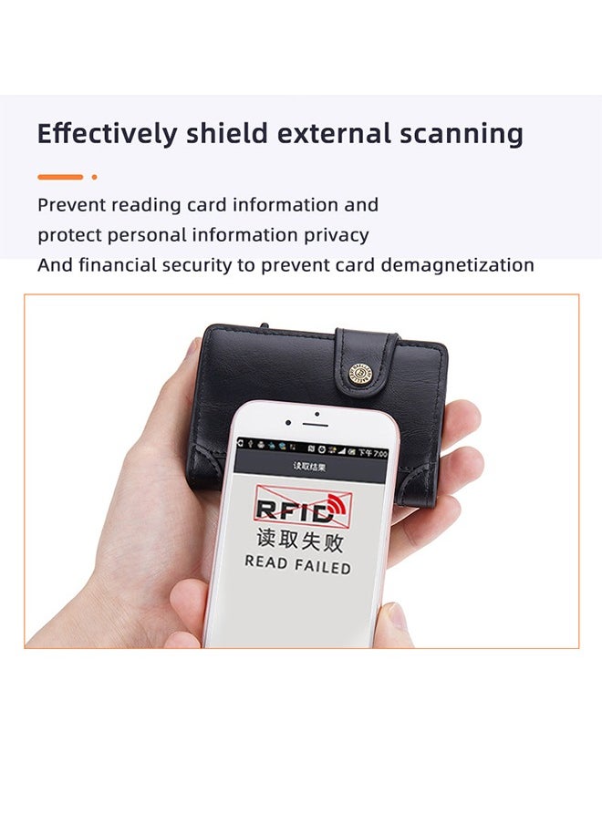baellerry - Men's Card Holder RFID Anti-magnetic Side Push Card Aluminum Box Buckle Retro Card Holder Men Large Capacity Luxury Waxed Leather Clutch Wallet Multi-Card Storage Bag - Image 1