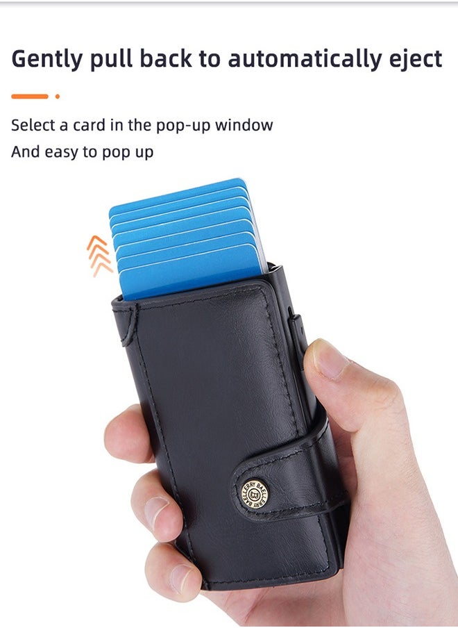 baellerry - Men's Card Holder RFID Anti-magnetic Side Push Card Aluminum Box Buckle Retro Card Holder Men Large Capacity Luxury Waxed Leather Clutch Wallet Multi-Card Storage Bag - Image 1