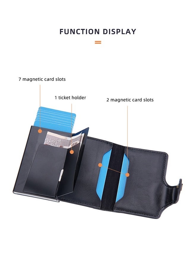 baellerry - Men's Card Holder RFID Anti-magnetic Side Push Card Aluminum Box Buckle Retro Card Holder Men Large Capacity Luxury Waxed Leather Clutch Wallet Multi-Card Storage Bag - Image 1