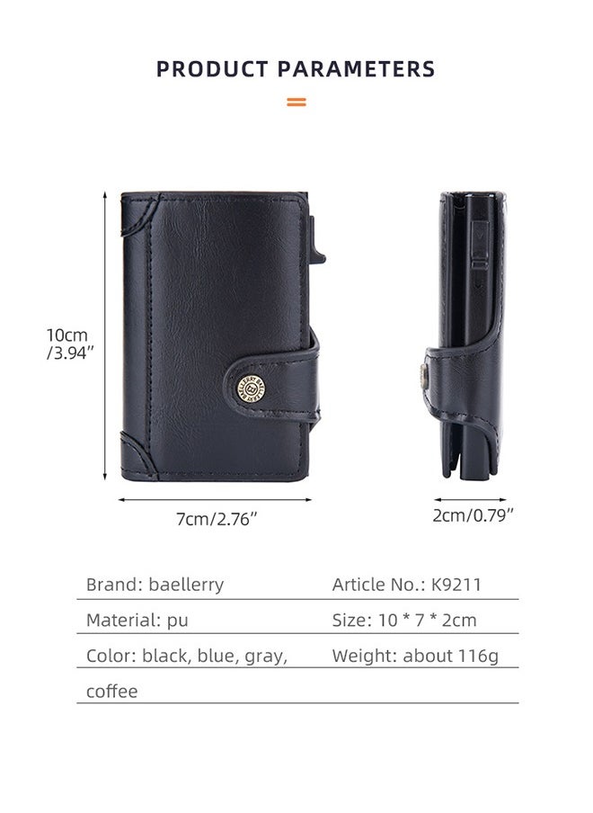 baellerry - Men's Card Holder RFID Anti-magnetic Side Push Card Aluminum Box Buckle Retro Card Holder Men Large Capacity Luxury Waxed Leather Clutch Wallet Multi-Card Storage Bag - Image 1