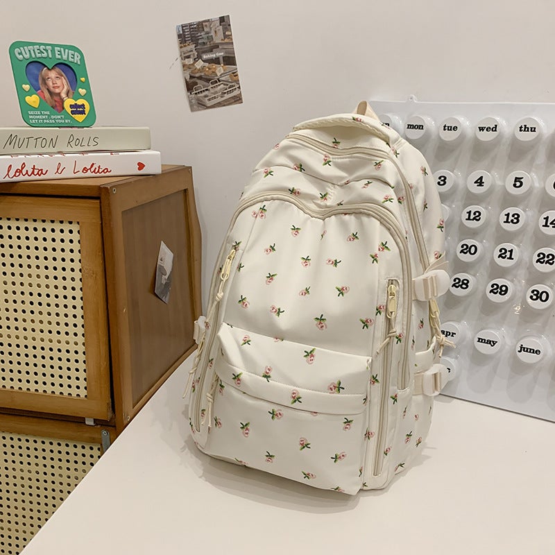 Japanese Style Ins Style Mori Style Fresh Style Floral Shoulder Bag College Style Girl'S Schoolbag College Student Travel Backpack For Women - Image 1
