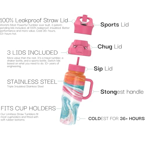 THE COLDEST WATER Coldest Tumbler with Handle and Straw - 100% Leak Proof Insulated Tumbler with Lid and Straw (3 Lids) - Stainless Steel Tumblers for Women & Men - Cup Holder Friendly Base, 46 oz (Amethyst) - Image 2