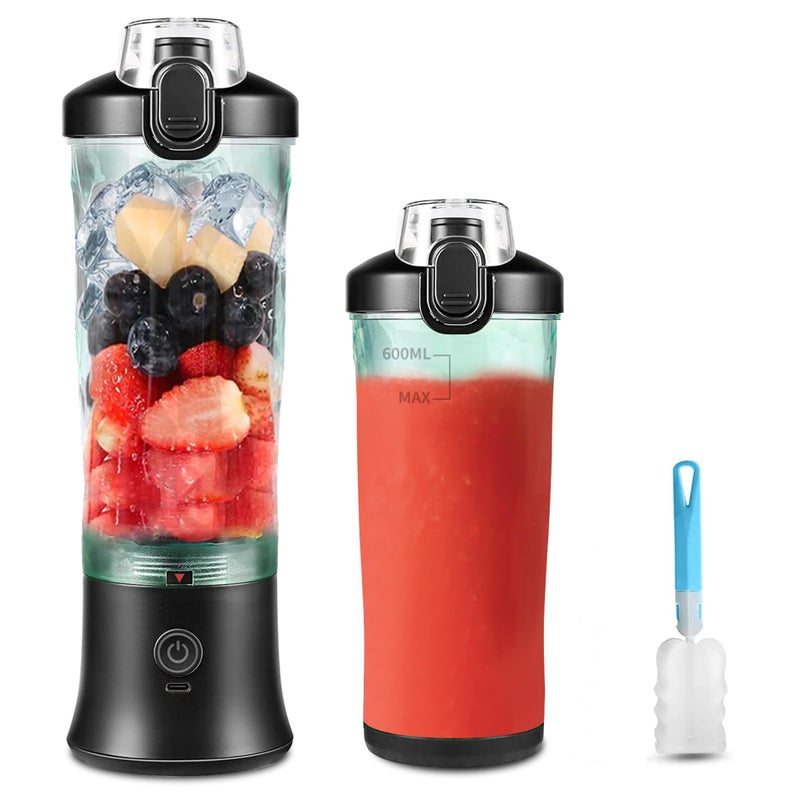 TopEsct 600ml Portable Blender USB Rechargeable TOPESCT Waterproof Personal Blender for Shakes and Smoothies 270W Strong Cutting Power with 6pcs 3D Blades for Travel Office  Sports Black