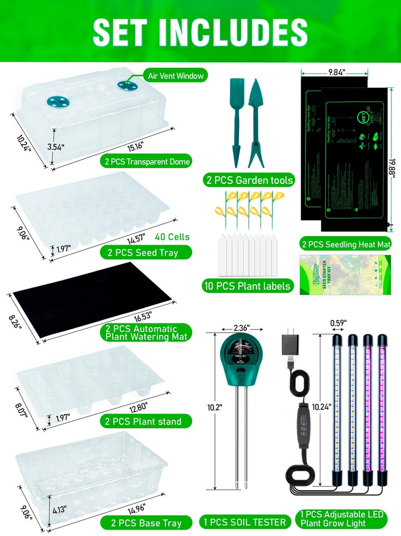 Hugbow Self-Watering Seed Starter Tray with Grow Light and Heat Mat, 80-Cell Plant Starter Trays Seed Starter Kit, Seed Starter Tray for Seed Starting, Plant Germination & Seedling Growing, 2 Pack - Image 2
