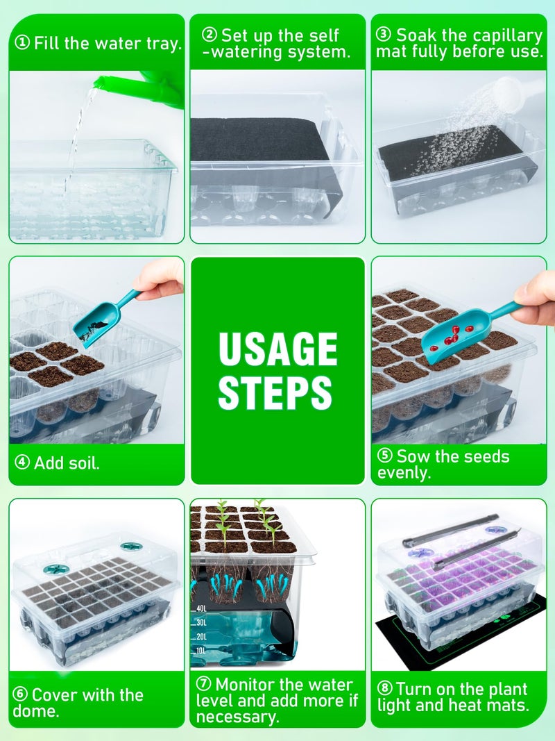 Hugbow Self-Watering Seed Starter Tray with Grow Light and Heat Mat, 80-Cell Plant Starter Trays Seed Starter Kit, Seed Starter Tray for Seed Starting, Plant Germination & Seedling Growing, 2 Pack - Image 4