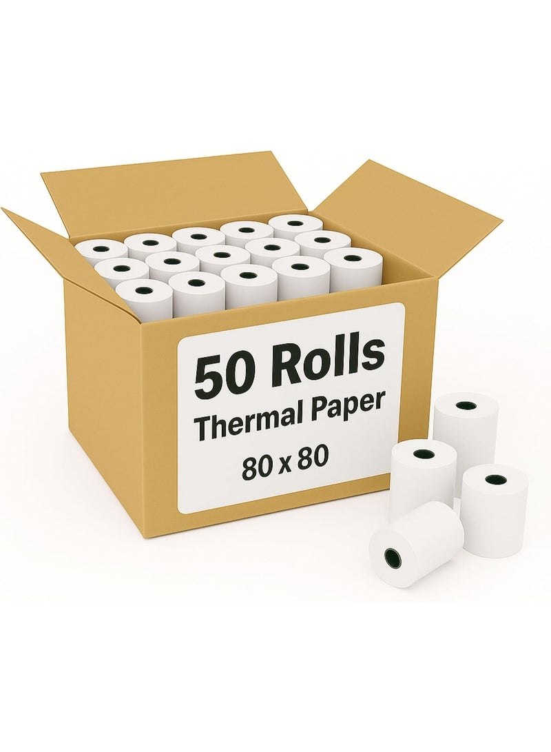 Aoura Grp AOURA 80x80 mm Thermal Label Rolls | 50 Rolls | Vegetable Scale & POS Receipt Paper | Compatible with PDQ, EPOS, EFTPOS, Credit Card Machines - Image 1