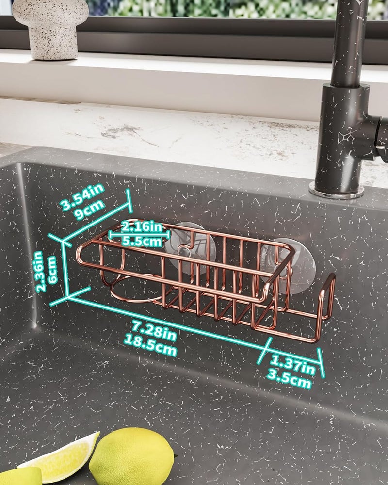 HapiRm Sponge Holder for Kitchen Sink, No Drill Kitchen Sink Caddy Organizer, Rustproof and Waterproof Dish Sponge Holder - Rose Gold - Image 5