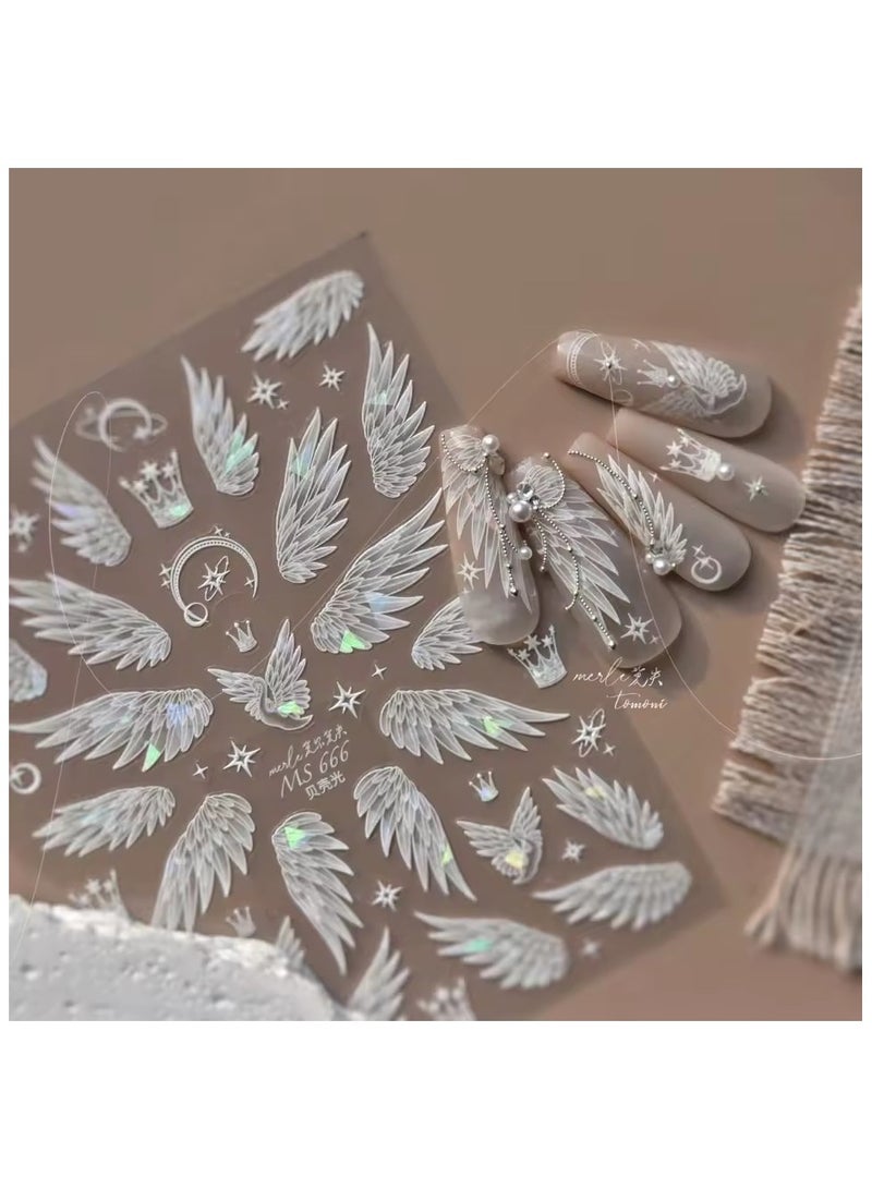 Goolsky Flash Dreamy Freedom White Swan Wing High Quality Nail Stickers Nail Art Decoration Decals Design MS-666 - Image 1