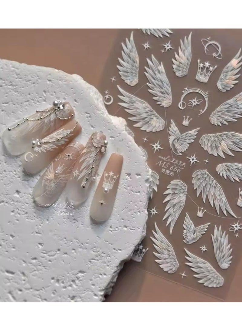 Goolsky Flash Dreamy Freedom White Swan Wing High Quality Nail Stickers Nail Art Decoration Decals Design MS-666 - Image 3