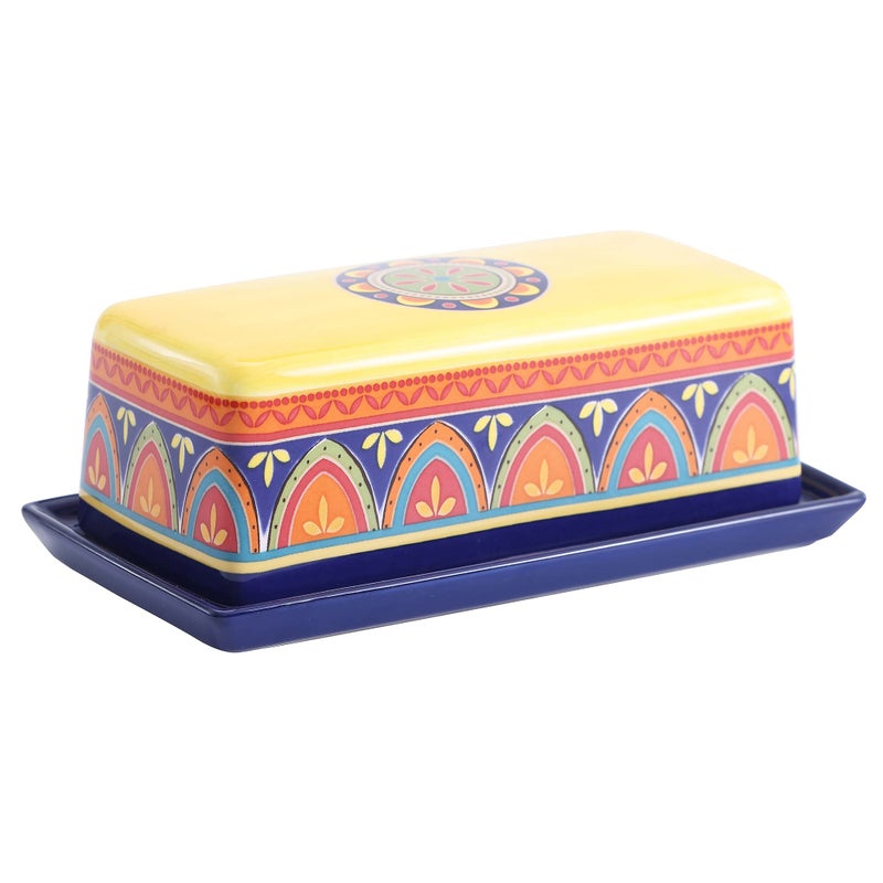 Bico Bico Tunisian Ceramic Butter Dish with Lid Butter Keeper for Counter Kitchen Dishwasher Safe 