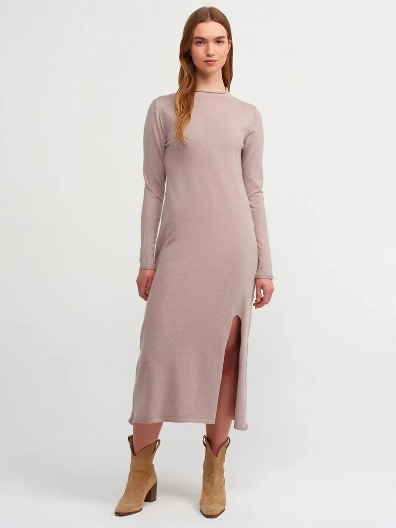 ديلفين DILVIN Ribbed Turtleneck Midi Dress