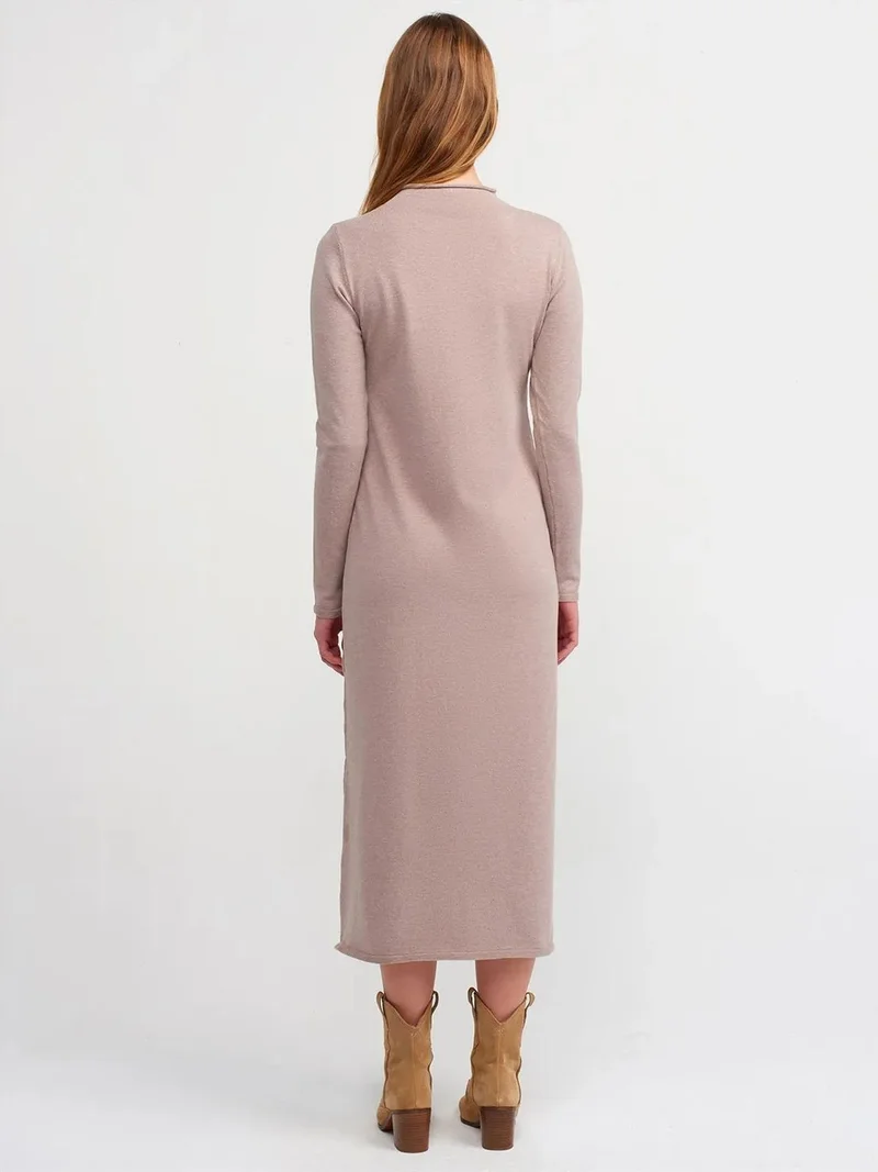 ديلفين DILVIN Ribbed Turtleneck Midi Dress