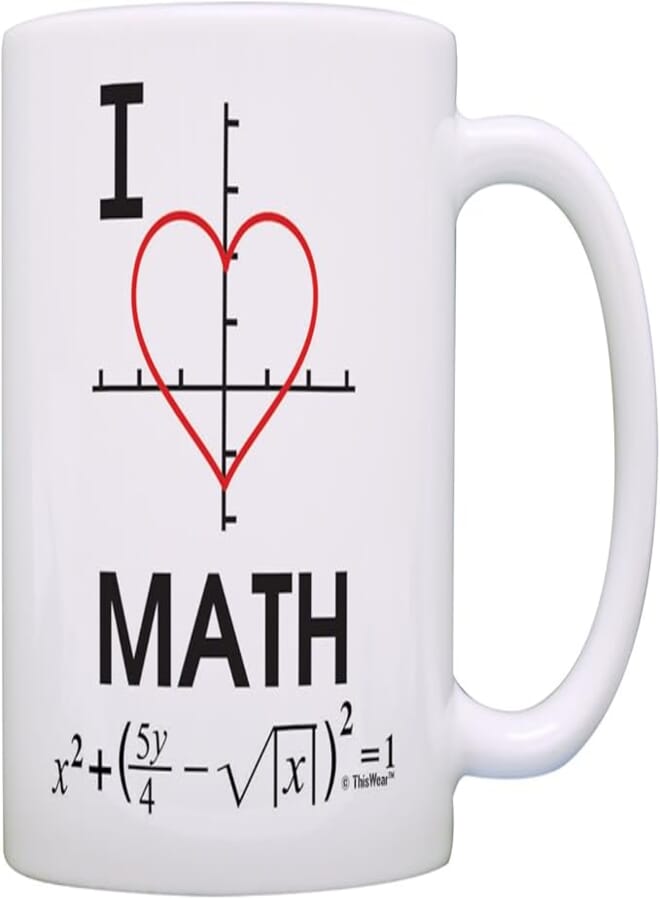 ThisWear Funny Math Mug I Love Math Heart Graph Calculus Algebra Mathematics Gift Coffee Mug Tea Cup White